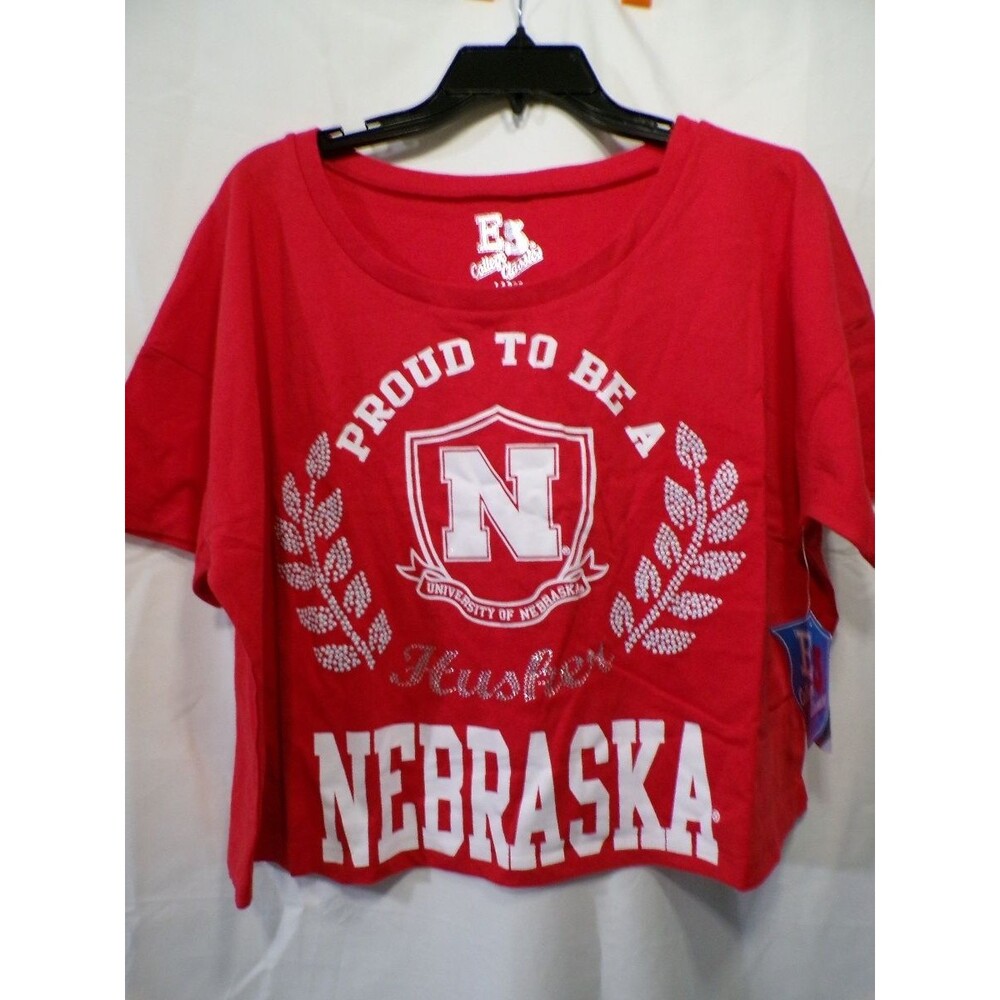 E5 College Classics Women's Cropped Scoop Neck Nebraska T-Shirt L Red